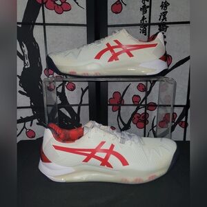 Asics Gel Resolution White and Red Sneakers